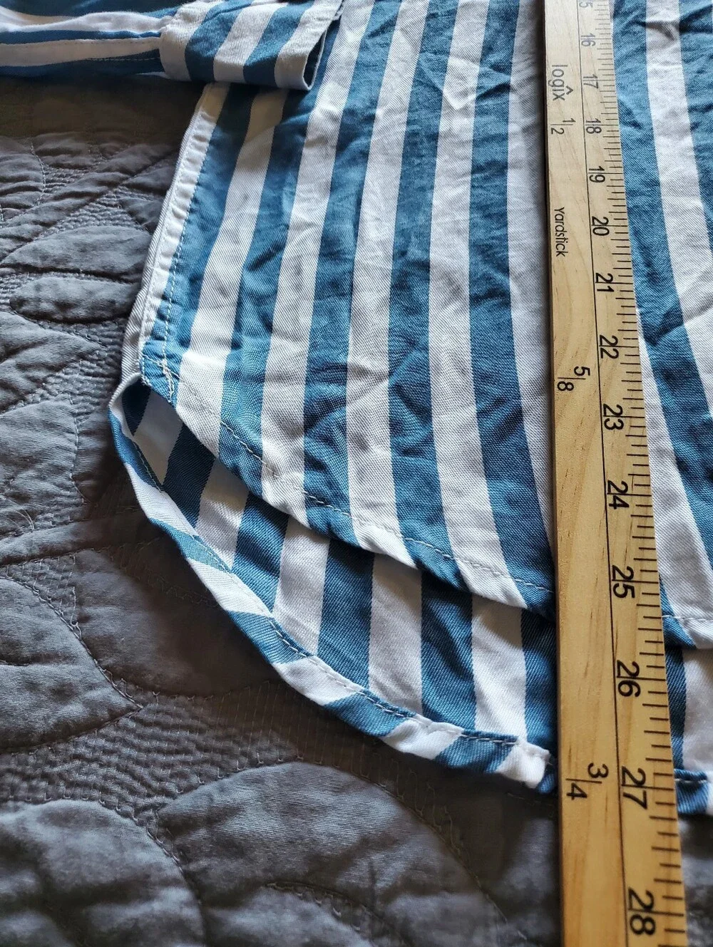 Lola River Popover Shirt Vertical Striped Blue White Button Up Blouse Tencel L - Picture 8 of 13